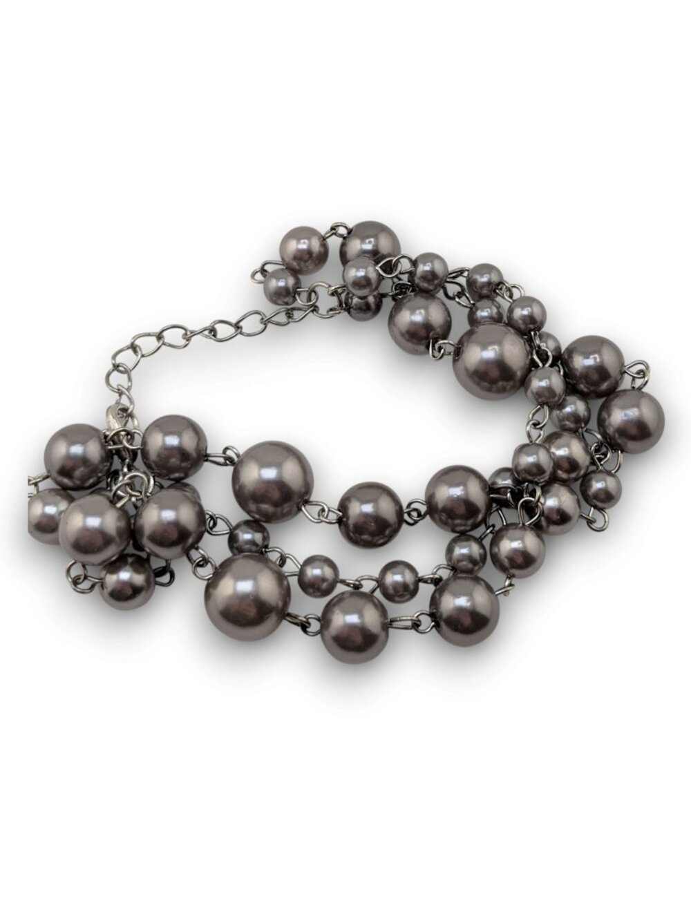 Gothic Glam Silver Gray Faux Pearl Triple Strand Statement Bracelet 7 Inch